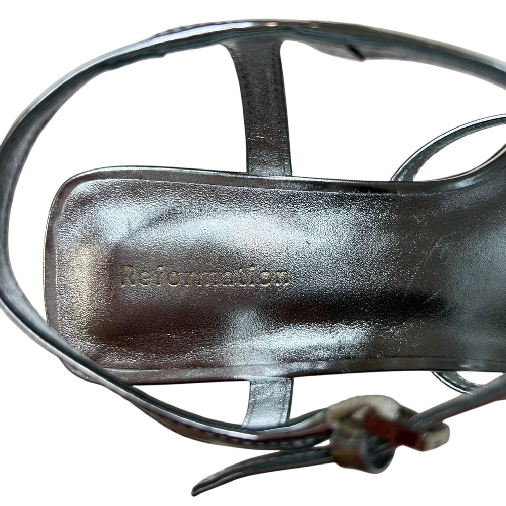 Reformation‎ Zolanda Platform Wedge Strappy Sandal in Metallic Silver SZ 5.5 - Picture 7 of 9